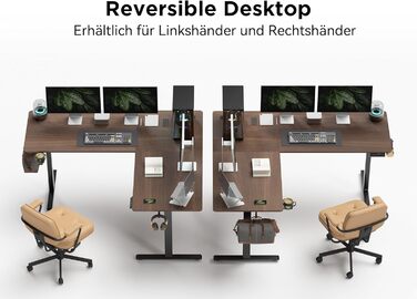 Подібний електричний стіл з регульованою висотою, 190 x 150 см, кутовий стіл, регульована висота, комп&39ютерний стіл з можливістю роботи сидячи та стоячи з органайзером для кабелів для офісу, ігровий, чорний горіх, 190 x 150 см