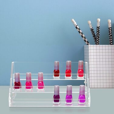 Рівнева полиця-органайзер для лаків для нігтів Kurtzy - акрилова коробка Д23,5 x Ш12,5 x В11,5 см Вміщує до 30 лаків для нігтів стандартного розміру - акрилова підставка для зберігання на столі, письмовому столі або полиці, 3-