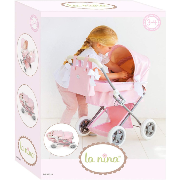 Маленька коляска зі штучної шкіри рожева лялькова коляска la, S, 65049