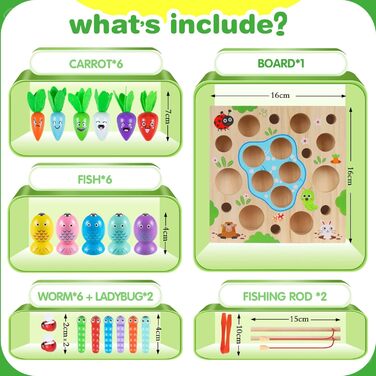 Іграшки COOLJOY Монтессорі від 1, 2, 3 років і старше, гра Складання моркви, деревяна магнітна рибалка, деревяна іграшка для розви