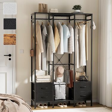 Відкрита шафа, вішалка для одягу, вішалка для пальто з 4 шухлядами, міцна вішалка для одягу, для спальні, вітальні, передпокою, чорна