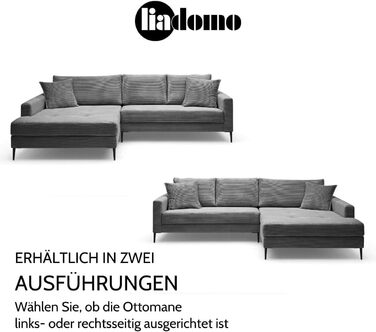 Диван Hilary Graphite, сучасний кутовий диван, вельветова оббивка сірого кольору, шезлонг для правого боку, зручний диван, легко чиститься та має стабільні розміри, металеві ніжки, L-подібний диван, зроблено в Європі, шезлонг для правого боку, графіт