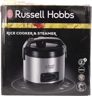 Рисоварка Russell Hobbs Переможець тесту 1,2 л включно Вставка для пароварки з відкидною кришкою Aroma (функція підтримки тепла, каструля з антипригарним покриттям, рисова ложка та мірна чашка, нержавіюча сталь) 27080-56 Рисоварка з пароваркою Одинарна