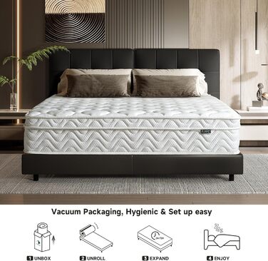 Матрац Z-hom 140x200 см Висота 26 см 7-зонний пружинний матрац Ортопедичний пружинний матрац кишенькової форми з високоякісною комфортною піною, рівень жорсткості H3 070 Двоспальний (13519026 см)