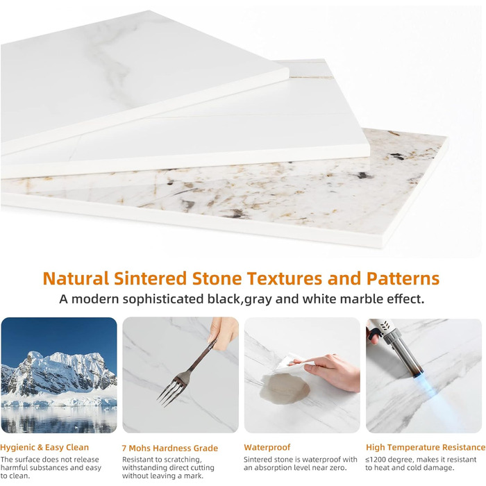 Круглий обідній стіл FATIVO, мармур, 80 см, невеликий кухонний стіл для 2 осіб, білий глянцевий, скандинавський стиль, обідній стіл для ресторанів, металеві ніжки