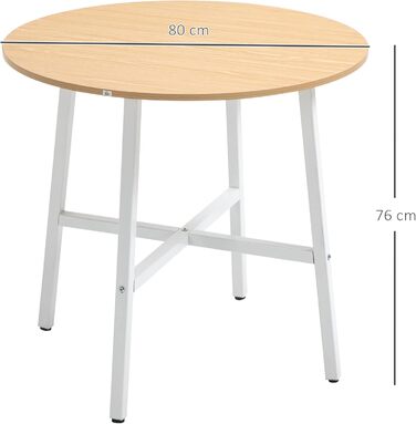 Круглий обідній стіл HOMCOM 80 x 80 см, Кухонний стіл для 4 осіб, Обідній стіл зі сталевим каркасом, Промисловий стіл для кухні, їдальні та вітальні, Натуральне дерево, 80Д x 80Ш x 76В см