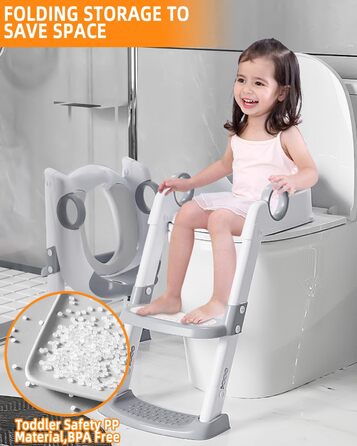 Дитяче сидіння для унітазу зі сходами, дитяче сидіння для унітазу для хлопчиків і дівчаток, регулюється по висоті і складається, д
