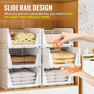 Органайзер для гардеробу, штабелюваний органайзер для одягу на 4 предмети, висувна складна система зберігання одягу для гардеробу, спальні, кухні та іграшок, білий, 4 шт., великий