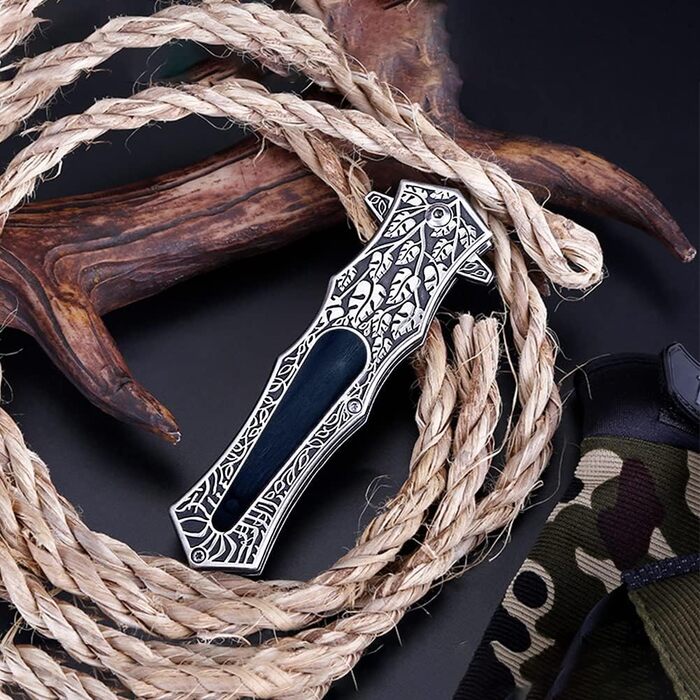 Складаний ніж AuRiver, кишеньковий ніж хрестоносець з дерев'яною та металевою ручкою Двостороння рукоятка прикрашена хрестами, кре
