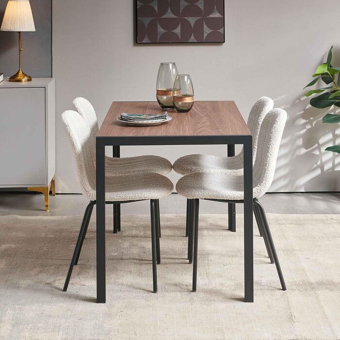 Обідні стільці NORDICANA, Комплект з 4 шт. , Кухонні стільці, Стілець букле, Обідній стілець, Ретро-дизайн, Металеві ніжки, Для їдальні, Вітальні, Кухні, Спальні та Вітальні (Бежевий)