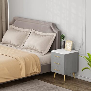 Комплект із 2 приліжкових тумбочок/тумбочек для ліжка з пружинним матрацом, 3 шухляди з масиву дерева, комод/сервант, легке складання, висота та вантажопідйомність, 40,5x460 см, сірий TS135gr-2 3 шухляди сірий 2