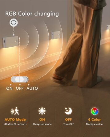 Нічник WILLED з датчиком руху, RGB та теплий білий, акумуляторний ліхтар для сходів з датчиком руху, світлодіодний нічник для дітей з 3 режимами, ліхтар з датчиком руху для сходів, коридору, спальні, кухні, ванної кімнати, білий, 4 шт.