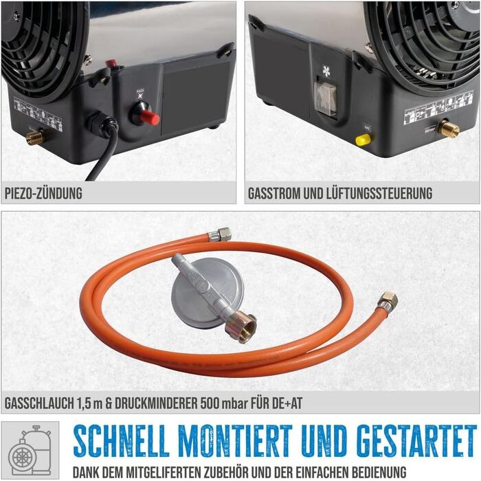 Газовий вентилятор-обігрівач Gde 85006 GGH 17 INOX (17 кВт, пальник з нержавіючої сталі, корпус з нержавіючої сталі, шланг 1,5 м, редуктор тиску)