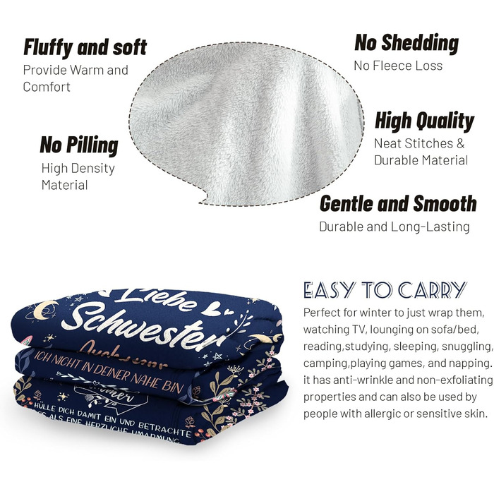 Подарунки для сестри, подарунок для сестри, сестра, сестра, подарунки на день народження, подарунки з м&39якої ковдри, ковдра для сестри 152 см x 127 см (темно-синя)