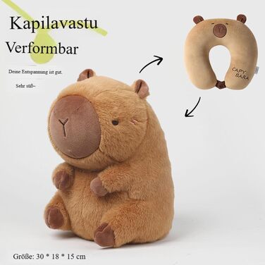 Подушка для шиї у формі капібари, дитяча дорожня подушка з плюшевою іграшкою капібари, 2-в-1 трансформована подушка для шиї у формі капібари U-подібної форми та м&39яка іграшка, для автомобіля, поїзда, офісу, літака (плюшева іграшка 2-в-1 U)