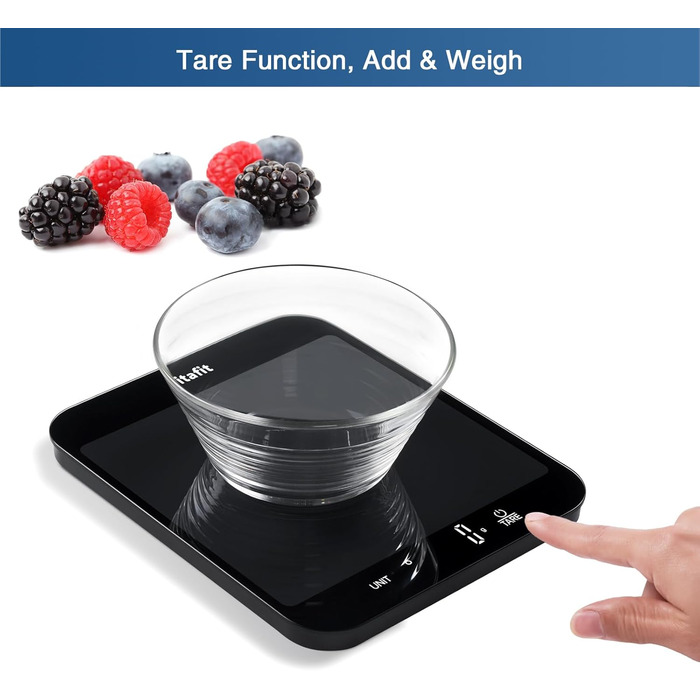 Цифрові кухонні ваги Vitafit 15 кг, багатофункціональні кухонні ваги, цифрові ваги зі світлодіодним дисплеєм, загартоване скло, то