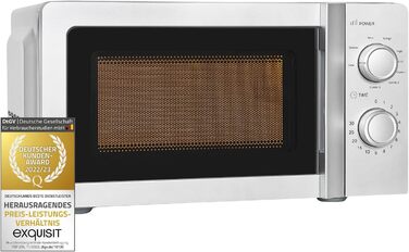 Мікрохвильова піч Exquisit MW717-070G срібло Мікрохвильова піч з грилем Гриль 900 Вт Поворотний стіл 245 мм Ø Місце для приготування їжі 20 літрів Лаковані 5 рівнів потужності Програма розморожування Таймер Мікрохвильова піч Гриль Срібло