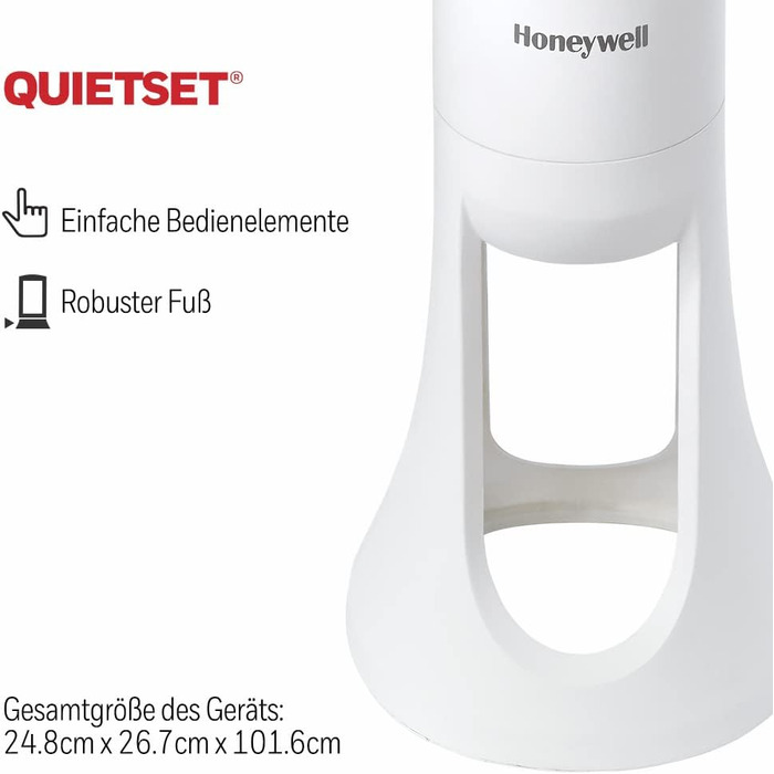 Баштовий вентилятор Honeywell QuietSet, що коливається, для всієї кімнати (5 налаштувань швидкості, коливання 80, функція таймера,