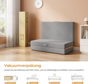 Розкладний матрац Vesgantti для гостей 100x200 см, висота 15 см, 3-секційний розкладний матрац з гелевої піни для подорожей, кемпінгу, підлоги, гостьового ліжка, чохол, що прається, складний матрац, сертифікований Oeko-Tex 15 см - сірий 100x200 см