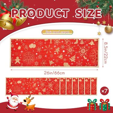 Предметний різдвяний комплект сходових сходів, килим 66 x 21,6 см, нековзний, різдвяний дизайн, TPR, нековзна підкладка, килимова доріжка для сходів, підходить для людей похилого віку, 7-