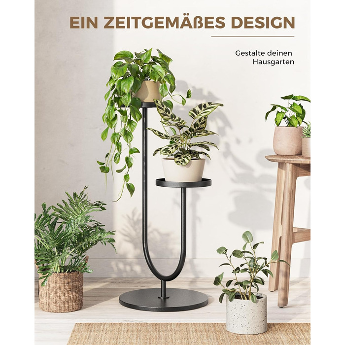 Металева підставка для квітів Bamworld, чорна, підставка для рослин для приміщень/вулиці, сучасна 2-рівнева полиця для рослин, міцний тримач для квіткових горщиків для вітальні, балкону, саду, 2 полиці
