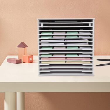 Рівневий органайзер для паперу для скрапбукінгу, настільна стійка для паперу для скрапбукінгу, лоток для листів з ПВХ, тримач для документів, папка для файлів для дому, бібліотеки, офісу, 30,5 x 30,5 см (білий), 15-