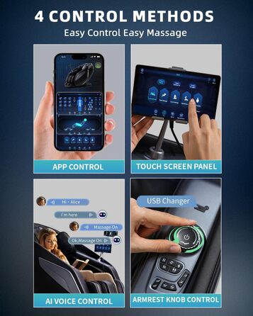 Масажне крісло для всього тіла з функцією Zero Gravity Body Scan 4D Intelligent Shiatsu Massage, підігрівом спини/ніг з голосовим керуванням AI, Bluetooth-колонкою, SL Track Massage, чорний 1 Casual