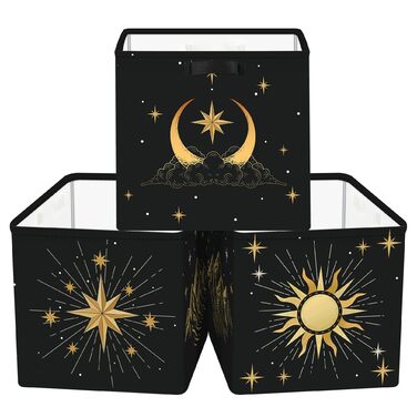 Коробка для зберігання 30 см, 3 шт. и, кошик для зберігання &quotСонце та місяць&quot, небесний, дитячий, складний, сучасний, середини століття, з ручками, куб-органайзер для зберігання іграшок, книг та одягу, чорно-золотистий