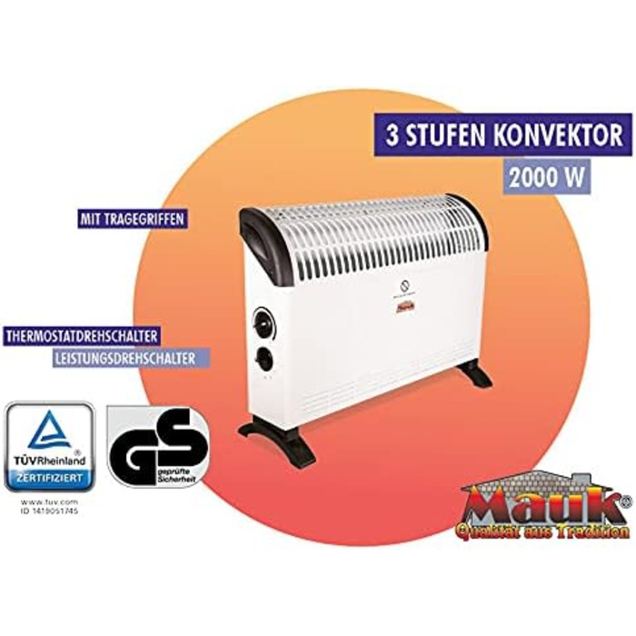 Електричний обігрівач MAUK, підключається до мережі Захист від замерзання з термостатом, 3-ступінчастий конвектор Обігрівач з ручкою для перенесення, кемпінговий обігрівач, 750/1250/2000 Вт, білий, електричний, для теплиць