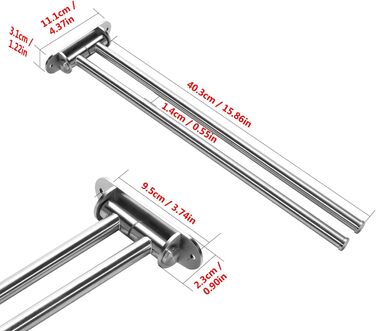 Поворот на 180 з нержавіючої сталі рушникосушка подвійні руки поворотний кронштейн 40 см для ванної кімнати V2A з нержавіючої стал