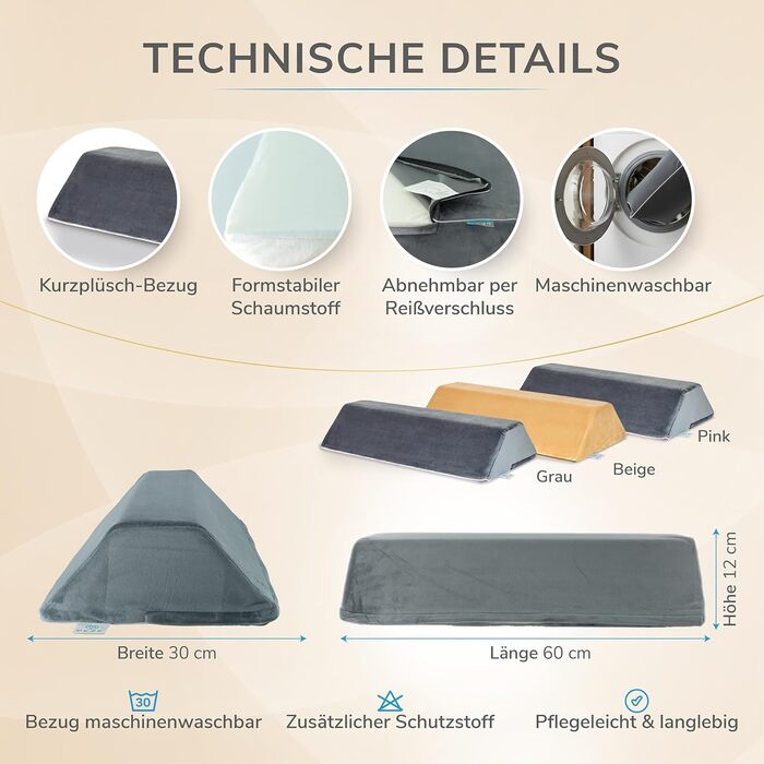 Подушка для спини для ліжка та дивана (сіра) Клиноподібна подушка та подушка для читання для дорослих - Підтримуюча подушка для колін, ніг, спини, пролежнів - Подушка для сидіння ліжка для нахилу та підйому - Ортопедична подушка для спини