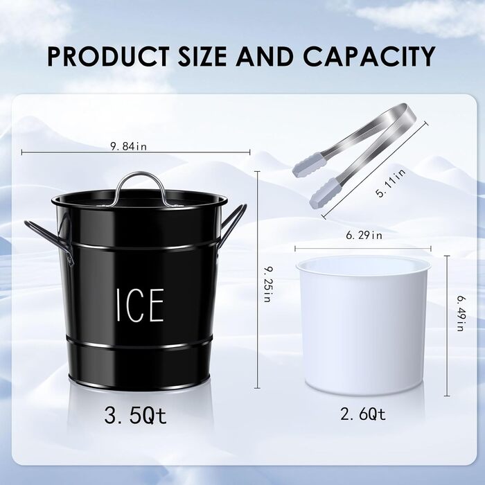 Відро для льоду tchrules з кришкою та щипцями для льоду, відро з подвійною ізоляцією з нержавіючої сталі, аксесуар для бару Мімоза