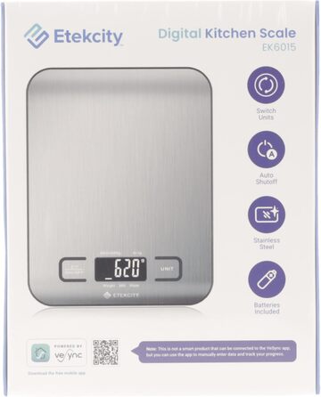 Кухонні ваги ETEKCITY, цифрові 5 кг з великим РК-дисплеєм, цифрова шкала, буквена шкала з великою ваговою поверхнею з нержавіючої