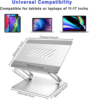 Підставка для ноутбука Konsol, складна, з регульованим кутом нахилу, легка та міцна з алюмінію, сумісна з ноутбуками до 17 дюймів (Золота)