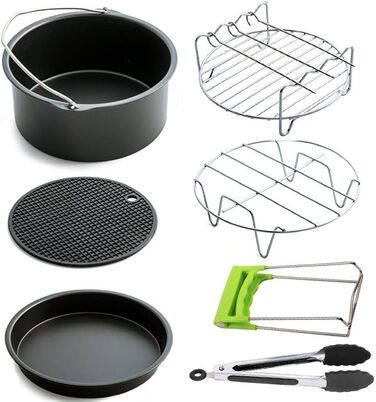 Аксесуари для фритюрниці 18 см, аксесуари для фритюрниці з 7 частин із кулінарною книгою рецептів, для фритюрниць XL 3.5 л-4.5 л більшості брендів, без бісфенолу А, можна мити в посудомийній машині, 7 дюймів