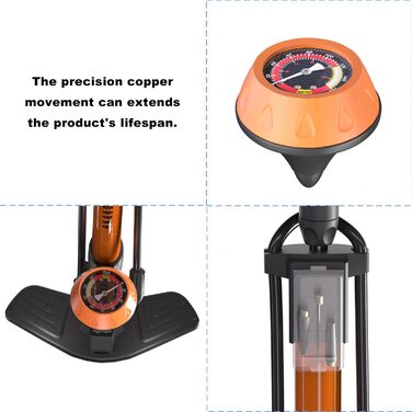 Велосипедний насос GOBKO, підлоговий, 129x23.5x12 см, 11 бар / 160 psi, сталь, помаранчевий