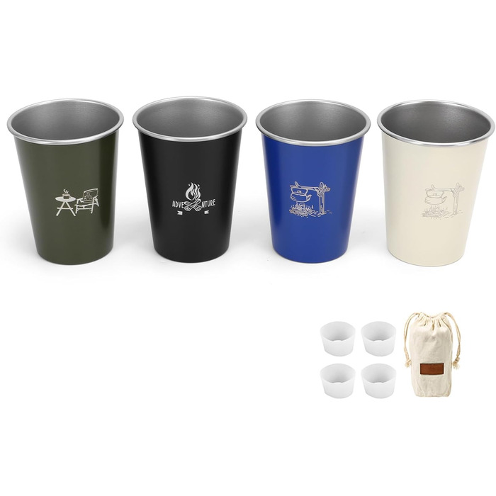 Пивні кухлі з нержавіючої сталі 304, легкі, міцні, портативні, набір з 4 кухлів для кемпінгу, 350 мл, кухлі для води для пікніка на свіжому повітрі, підходять для походів з кавою