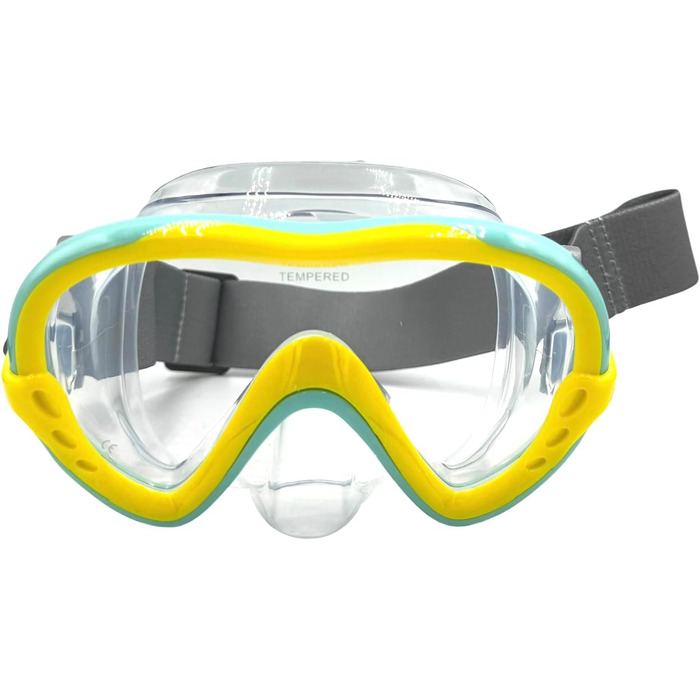 Набір для сноркелінгу EasyDive, дитяча маска для сноркелінгу з гумкою, протитуманна маска для дайвінгу, окуляри для дайвінгу з сухого силіконового матеріалу, набір для сноркелінгу для хлопчиків та дівчаток, тропічні острови - зелений/жовтий