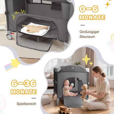 Приліжкове ліжечко 5-в-1, дорожнє ліжечко, дитяче ліжечко з пеленальною підкладкою, містким кошиком для зберігання, москітною сіткою, ігровою аркою та дорожньою сумкою для новонароджених та малюків (сірий колір)