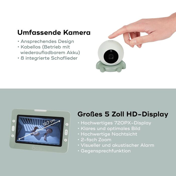 Монітор Babymoov з камерою YOO GO PLUS HD, 5&39 дисплей у HD якості 720px, 8 годин автономної роботи, Sleep Technology