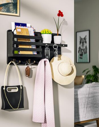 Ключниця - Ключниця на магніті, ключниця з 4 подвійними гачками для ключів, декоративна ключниця з дерев'яною поличкою для входу,