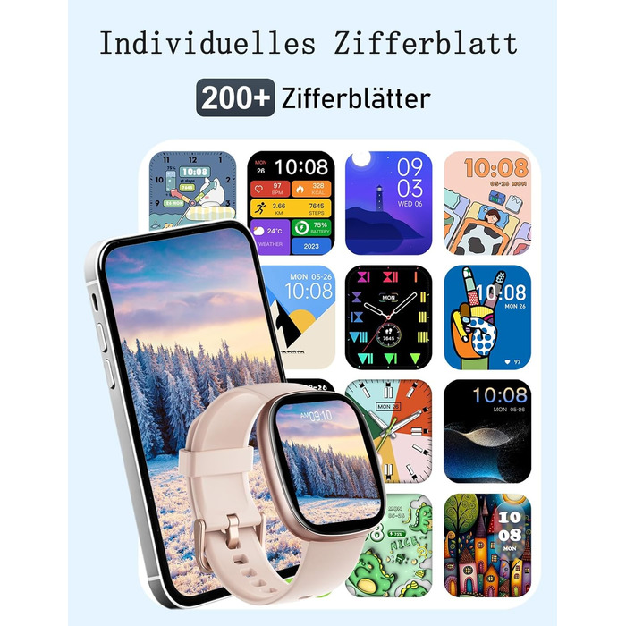Жіночий смарт-годинник HUAKUA з функцією телефону, фітнес-годинник 1,85 дюйма з монітором серцевого ритму/монітором сну SpO2/100 спортивні режими, крокомір, водонепроникний фітнес-трекер IP68 для телефонів Android та iOS, рожеве золото