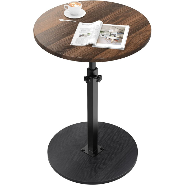 Дерев&39яний журнальний столик на колесах, регульована висота (45-77 см), Ø 40 см, журнальні столики для вітальні, дивани, дерев&39яний журнальний столик з візерунком горіх