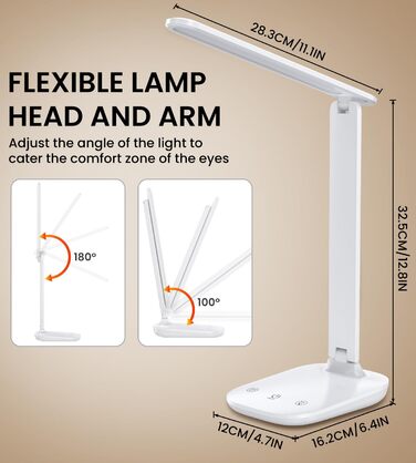 Настільна лампа, настільна світлодіодна лампа з регулюванням яскравості з 5 кольорами 15-100 плавне затемнення, приліжкова лампа із захистом очей із зарядкою USB, таймер, сенсорне керування, для дітей, спальні, офісів