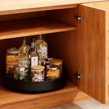 Обертова підставка для спецій для кухні, Кухонна підставка для спецій, Обертова підставка для спецій для зберігання спецій та банок у коморі, Органайзер для спецій з нержавіючої сталі (31 см) Чорний 31 см