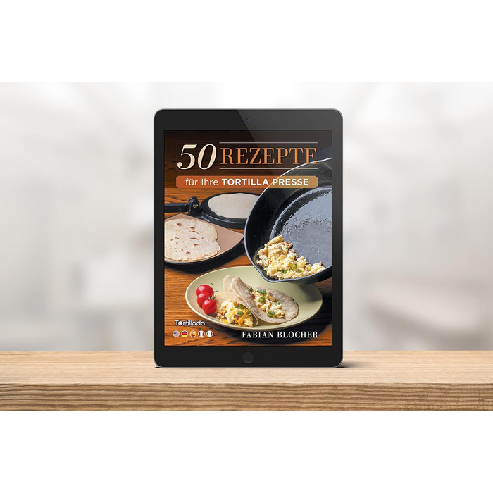 Преміальний чавунний прес для тортильї з рецептами та інструкціями (20 см)