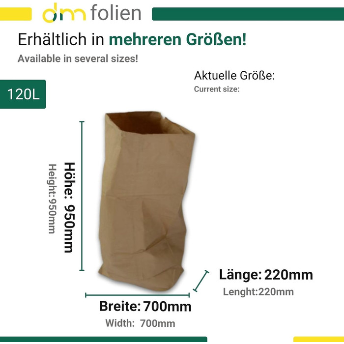 Пакети для біовідходів 120 літрів Коричневі паперові пакети для біовідходів Вологостійкі та стійкі до розривів пакети для компостованих відходів, садових відходів та органічних контейнерів Компостовані паперові пакети для відходів