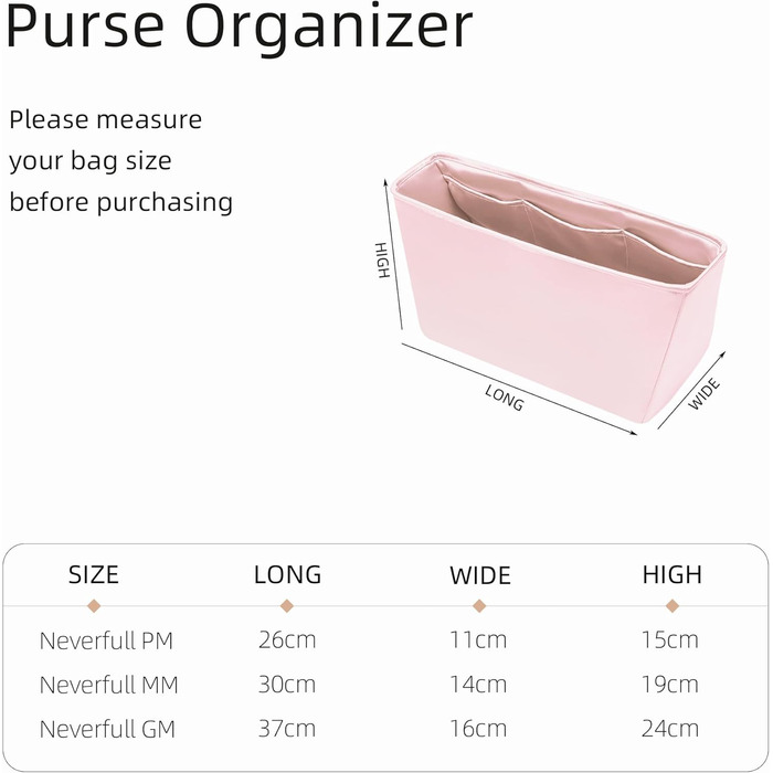 Організатор для сумок ZYZii, Організатор для сумок преміум-класу з шовку Perfect Fit Neverfull PM/MM/GM, Організатор для розкішних