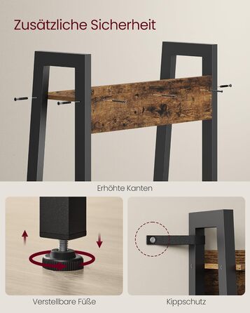 Полиця, 4-ярусна книжкова шафа, шафа для зберігання на ніжках, офіс, вітальня, спальня, кухня, індустріальний стиль, коричневий/чорний LLS054X01 Рустикальний коричневий чорний 34 x 56 x 137,5 см