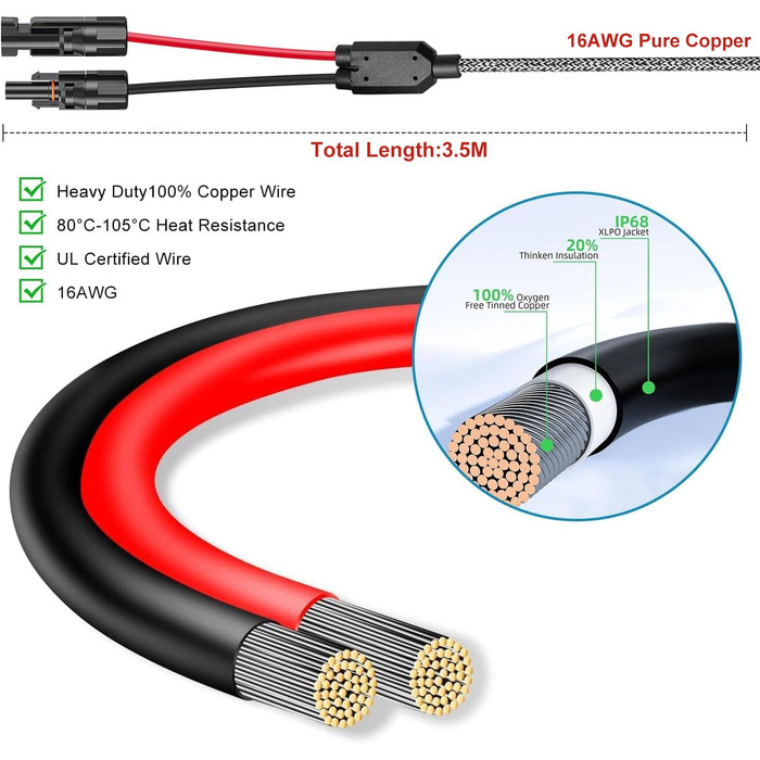 Сонячний зарядний кабель KFD, сонячний штекер до сонячного кабелю XT60i для портативної електростанції EF ECOFLOW DELTA 2 Max DELTA 3 Plus RIVER 2 MAX Anker SOLIX C300 DJI Power 1000 16AWG подовжувач, зарядний кабель